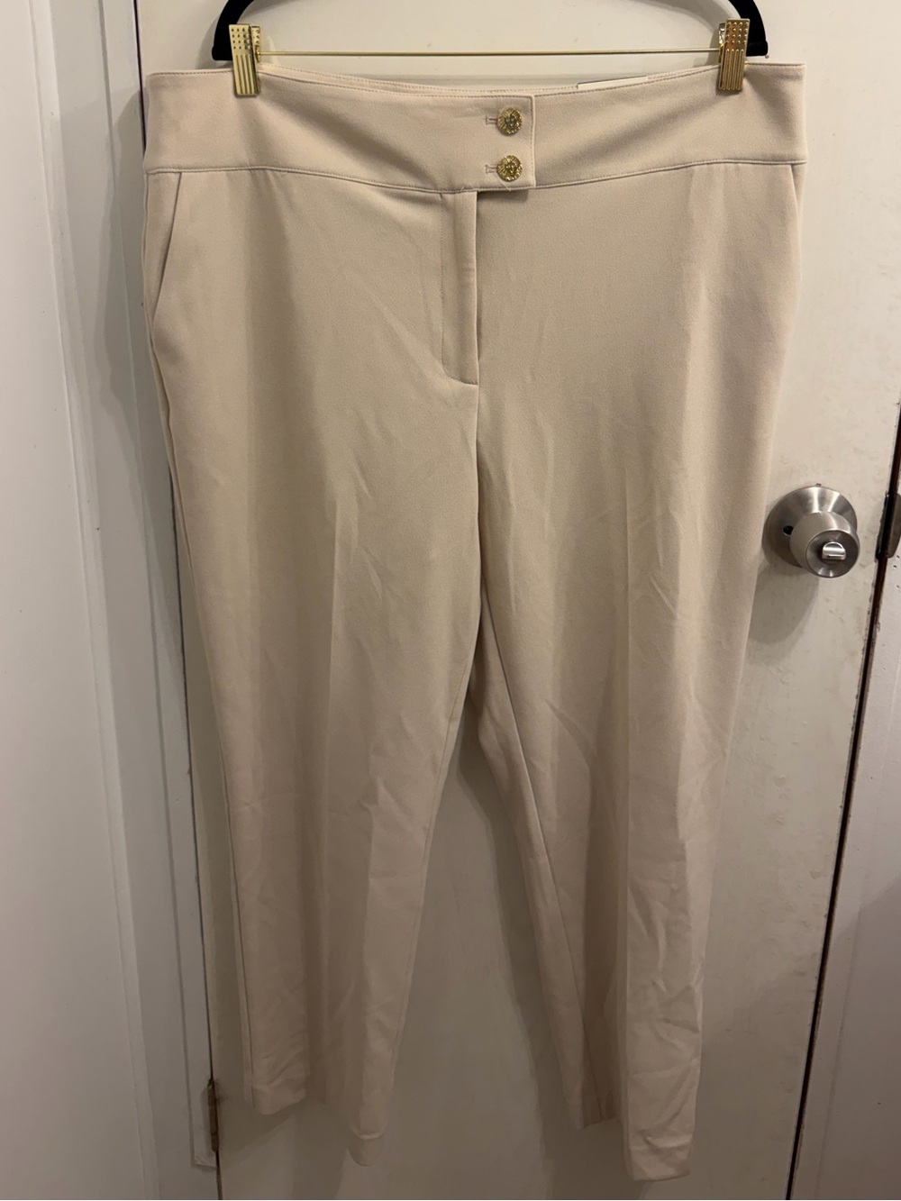 Anne Klein Beige-Cream Ponte Trousers with Gold Buttons
